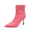 Buty UE i moda w Stanach Zjednoczonych Rose Rose Rose Boots Winter Nowy spiczaste cienki obcas Miękka skórzana jakość kobiet wysoka pięta