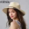 Wide Brim Hats Bucket Hats FURTALK Summer Straw Hat Women Panama Beach Hat Bucket Sun Hat Women Summer Big Brim UV Protective Hat Chapeau Women L240322