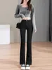 Black Micro Flared Jeans for Womens Spring and Autumn 2024 New Winter Short Wear Pants