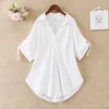 Fashion Casual Chiffon Blouse Long Style Plus Size Tops for Women Summer White Top Loose Dress Shirts