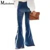 Mode Hohe Taille Große Flare Jeans Für Frauen Zerrissene Knie Loch Dünne Breite Bein Denim Hosen Weibliche Casual Schwarz elastische Jean 240319