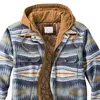 メンズジャケットコートキルティング裏地付き格子縞のシャツを追加してベルベットを追加して暖かいジャケットをフード冬のアウターウェアロパhombreと一緒に保つ