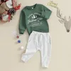 Conjuntos de roupas da criança do bebê menino roupas de natal carta impressão manga longa crewneck moletom topo calças casuais conjunto 2pcs outfits
