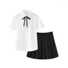 Werkjurken EBAIHUI Zomer Preppy Stijl Japans Uniform Shirt JK Geplooide Rok Set Korte Mouw Blouse Damestop