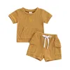 Conjuntos de roupas Criança Crianças Menino Verão Shorts Outfit Cor Sólida Manga Curta Bolso T-shirt Com Cintura Elástica 2 Pcs Waffle
