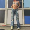 Damesbroeken Dames E-Girl Jeans Y2k Vintage Asymmetrische stiksels Hoge taille Recht Oversize Denim broek met meerdere zakken Vrijetijdskleding