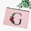 Kosmetiska väskor 26 Initialer Flower Pink Bag Letter Makeup Women Travel Bridesmaid Gift Ladies Portable Case Beauty