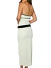 Feestjurken Dames S Strapless lange jurk Mouwloze bodycon-avondjurk met contrasterende kleur en riem