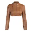 Femmes manteau court femmes automne et hiver à manches longues ultrashort fermeture éclair en cuir femme veste 240315