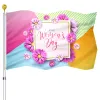 Accessoires Drapeau de fête des mères avec fleurs roses violettes, drapeaux décoratifs avec œillets en laiton, décoration intérieure, cour et extérieure pour cadeaux de mère