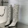 Laarzen eilyken klassiekers geplooide serpentine dames kneehigh boot mode puntige teen paal dansende schoenen sexy hoge hakken botines mujer