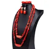 Necklace Earrings Set Natural Coral Jewelry African Costume Nigeria Beads Bridal Jewellery Orange ABG076