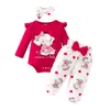 Clothing Sets Born Baby Girl Clothes Infant Long Sleeve Elephant Print Ruffle Romper Bow Pants Headband 3 Piece Outfits Set