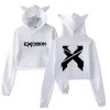 Excision nexus tour 2024 colheita superior hoodie feminino y2k streetwear hip hop kawaii gato orelha harajuku moletom recortado sudaderas mujer