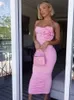 3d Flower Pleated Pink Women Dress Sexy Hip Package Sleeveless Tube Top Slim Long Dresses 2024 Spring Party Chic Robes 240309