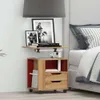 Sogeshome Height Adjustable Rotating Surface, Bedside Table with 2 Drawers and Lockable Wheels