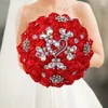 Decorative Flowers Red Wedding Bouquet Rhinestone Bride And Bridesmaid Hand Handmade Bridal Party Decoration