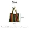 Retro Womens Canvas Shoulder Bag Rainbow Striped Linen Shopping Bag Eco stor kapacitet Handväska Tot för flickor julklappar 240313