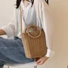 Bolsa redonda alça design palha crossbody para as mulheres 2024 simples na moda luxo verão cor sólida bolsas femininas viagem