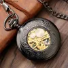 Pocket Watches Gold Roman Numerals Transparent Glass Manual Mechanical Pocket Retro Chain Clock Gift for Male Antique Hand Winding Clock L240322