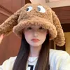 Berets Korean Cute Funny Long Ears Plush Hat Women's Winter Pullover Ear Protection Fashion Bucket Hats Warm Cartoon Basin Cap