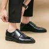 Shoes New Men Double Buckle Monk Shoes Brown Black Pu Leather Mengke Shoes Dress Shoes Size 3845