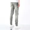 Jeans Toponamiri High Street Trendy Blue en cuir rose patch en détresse pour hommes