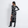 Casual Dresses Fashion Print Cold Shoulder Long Sleeve Thigh Slit Slim Dress Women Asymmetric Spring Fall