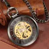 Taschenuhren Classic Tren Handmade Wrapped Pocket Steampunk Pendant Black Case Mechanical Watch Mens Fob Chain Birthday Christmas Gift L240322