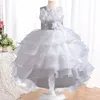 Girl Dresses Children Trailing Dress Flower Lace Wedding Baby Baptism Clothing 1 Year Birthday Princess