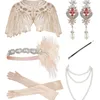 Fournitures de fête 1920 Femmes Vintage Plumes Bandeaux Flapper Costume Accessoire Collier De Perles Gants Ensemble Boucle D'oreille Et Châle Halloween