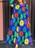 Plus w rozmiarze 5xl vonda vintage długa sukienka Kobiet moda jesienna bohemian drukowana maxi sundress swobodna luźna szlafrok 3/4 rękawów 240320