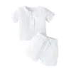 Clothing Sets Kid Baby Boys Summer Outfits Solid Color Button Pocket Short Sleeve Tops Elastic Waist Shorts 2Pcs Clothes Set