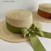 Hoeden met brede rand Emmerhoeden Franse stijl zonnehoeden voor dames Strik Zomerhoed Brede rand Schipper Strohoed Canotier Hoed Lint Kerk Derby Zomer Fedora's L240322