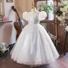 blu Fiore Ragazze Abiti Per Matrimoni principessa Pizzo Tulle Perle Backless Principessa Bambini Matrimonio Compleanno Festa Abiti Bambini Matrimonio Compleanno Abito per bambini