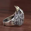 Bague Vintage Aigle en Or Blanc 14 carats pour Hommes Femmes Gothique Animal Hip Hop Rock Bague Popularité Personnalité Niche Bijoux Cadeau Taille Ajustable