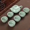 Set da tè Ru Kiln Set da tè 6 pezzi Tazza 1 pezzo Teiera in ceramica e ceramica Teeware Teware Tazze Tazze da caffè Tazze da tè Gaiwan