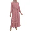Этническая одежда, женское кружевное лоскутное мусульманское платье с поясом, Рамадан, Абаи, двухслойный джилбаб, скромный молитвенный кафтан, модный мусульманский халат