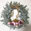 Fleurs décoratives 18 pouces couronne de pivoine guirlande florale fausse pour la décoration de porte d'entrée toutes les saisons