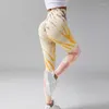 Pantaloni attivi Tintura a goccia senza cuciture Yoga Vita alta e movimento dell'addome Elastico femminile dipinto a mano Fitness tinto in massa
