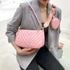 Umhängetaschen 2 in 1 gesteppte Damentasche mit kleiner Geldbörse Mode Nischenhandtaschen Riemen PU-Leder Einkaufen
