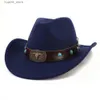 Geniş Kötü Şapkalar Kova Şapkaları Bulls Head Band Western Cowboy Şapkası Kadınlar Kış Sonbahar Caz Cowgirl Cloche Sombrero Caps Feel Fedoras Sun Cap L240322