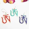 Dangle Earrings Tibetan OM Amulet Nepal Hand Jewelry Copper Inlaid Stone Multi Colors E016