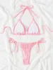 Women's Swimwear Bandage Sexy Bikini Pink Swimsuit Women Bikinis Set Feminine Female Halter Beachwear Bath Suit Drop