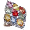 Cluster Rings Luxury Multi-Color Sapphire Ring For Party 3mm 5mm Natural Silver 925 SMYELLTY