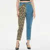 Jeans femininos em linha reta mulheres slouchy leopardo impressão denim calças cor bloco na moda calças estéticas namorado oversize 3xl 4xl palazzo