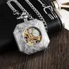 Карманные часы Lucky Beast Механический карманный талисман Единорог с гравировкой Подвеска-брелок-цепочка Reloj для мужчин Античная серебряная бронза Montre de poche L240322