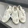 Casual Shoes Soft Sneakers White Flowers Flats Canvas Wheel Bottom Sweety Cute Round Toe Low Top Lace-Up Women Vulcanized Spring