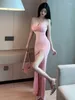 Casual Dresses WOMENGAGA Fashion Sexy Korean Women Tops 2024 Pink Open Back Spicy Girl Long Dress Elegant Slim 71JB