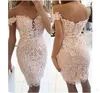 Dentelle 2022 gaine robes de bal perlées robes de cocktail courtes épaules plissées longueur au genou robes de soirée cocktail robe de bal Cust4130085